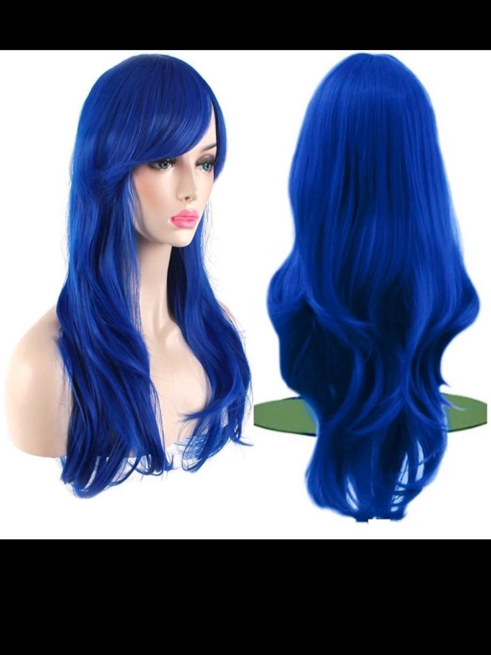 Long Vibrant Blue Women's Fashion Wig - Sleek Side Bangs